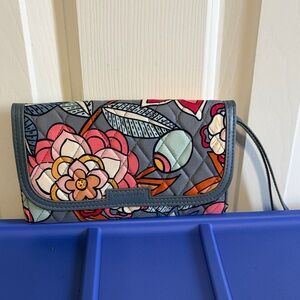 Vera Bradley Gray Floral Quilted Wristlet with Multicolor Bloom